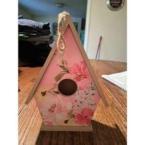 Floral Wooden Birdhouse Hanging Decor Floral Pink Blue Green White Yellow 8"